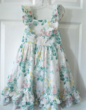 Janie and Jack Pink Green Yellow Floral Layered Ruffle Dress Size 6