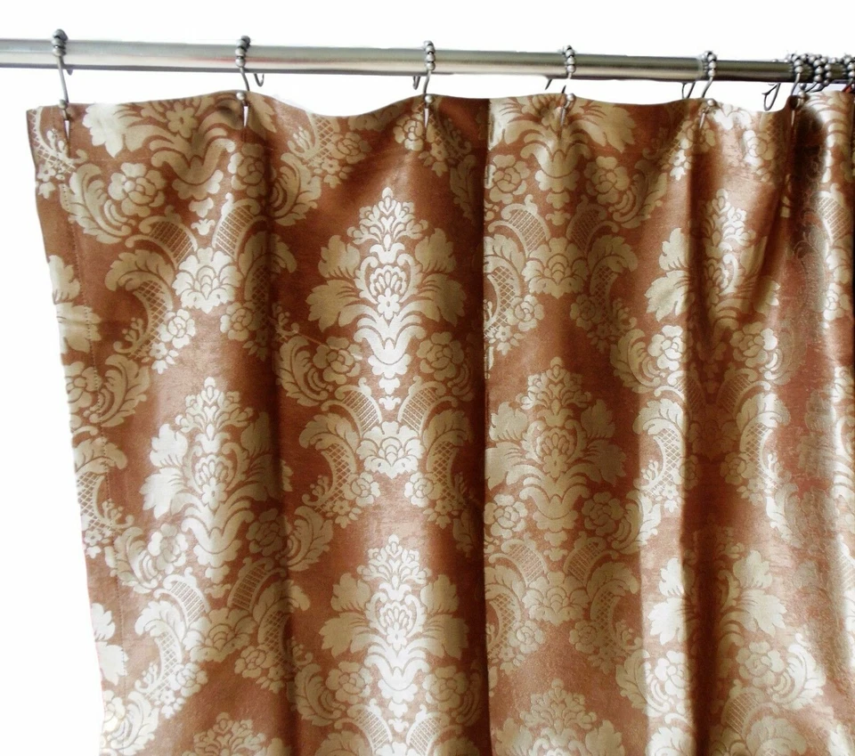 Luxury Fabric Shower Curtain Damask Jacquard Shabby Chic High Quality Brown/Gold - Image 2 of 4