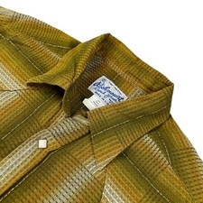 VTG Rockmount Men's Metallic Sawtooth Pearl Snap Shirt Brown Plaid   USA   Small