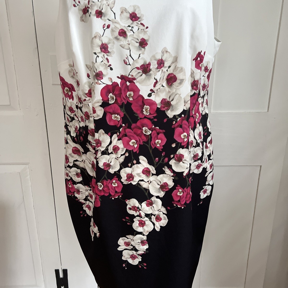 Hobbs London Moira Sleeveless Shift Dress Size 14 Black Pink White