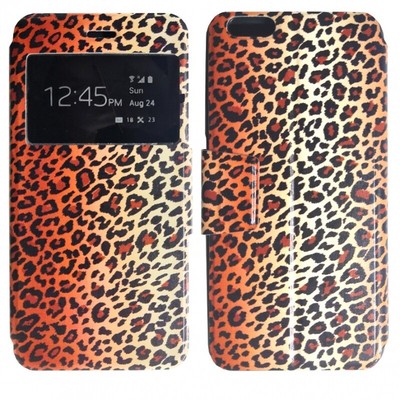 Case For IPhone 6 Plus Leather Silicone Cover Window Magnet Animal Print Cheetah