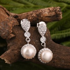 Bridal Gift Sterling Silver Drop Earrings With Pearl For Wedding Gift Jewelry
