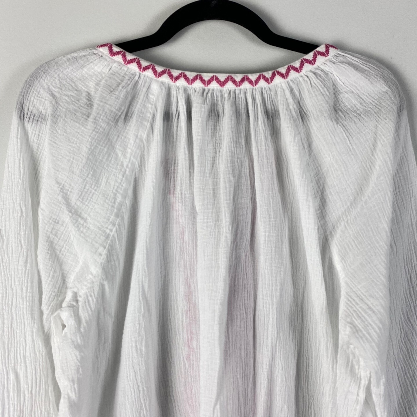 NYDJ Cotton Gauze Embroidered Blouse Womens XL White Tassel Boho 3/4