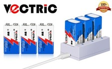 9V Rechargeable Li-ion Battery 800mAh VECTRIC 6 Packs with Smart Charger Lithium