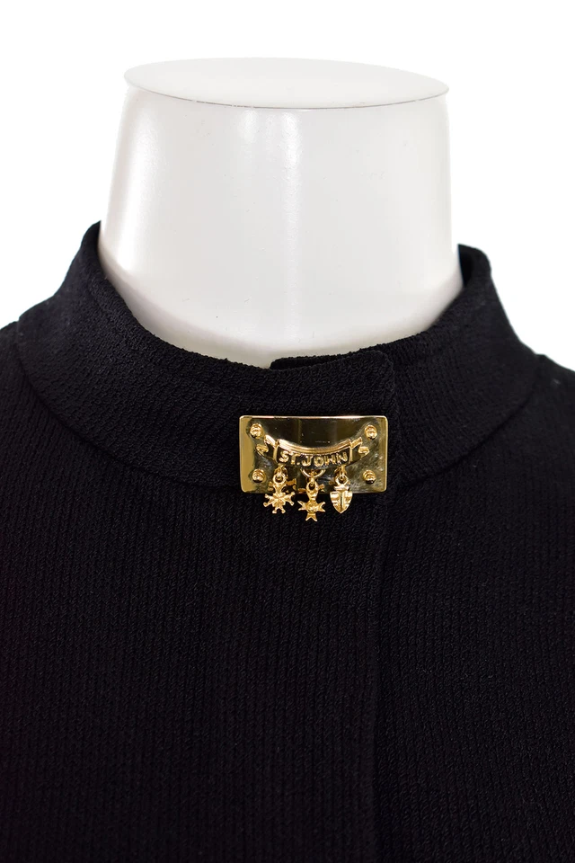 St. John Collection Black Jacket sz 14 Relaxed Fit w/ Drawstring Waist + Brooch - Image 3 of 4