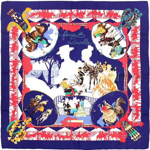 Hermes Schal FERIA DE SEVILLA Seide Carre Foulard HUBERT DE WATRIGANT 90cm - Bild 2 von 7
