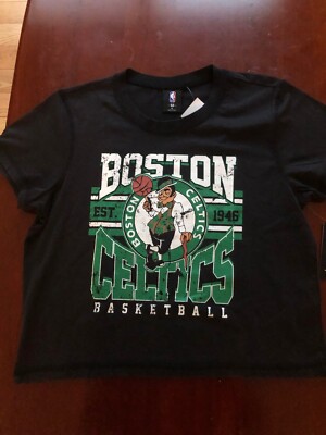 Boston Celtics Youth XL T Shirt Black- Full front logo 2024 NBA