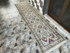 VINTAGE RUG HAND-KNOTTED  TURKISH oriental handmade wool blue antique rug 2.6x10