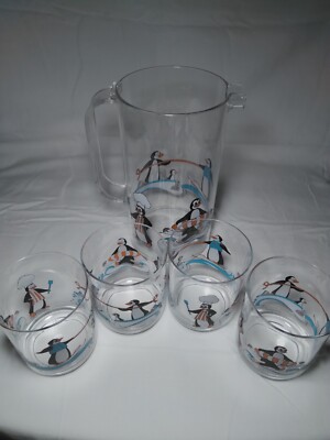 Vintage Avon Acrylic Penguin Pitcher Cup Set Tumblers 1970's