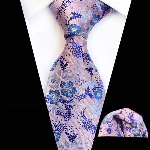 Mens Paisley Floral Tie Jacquard Woven Silk Necktie Pocket Square Handkerchief - Picture 25 of 56