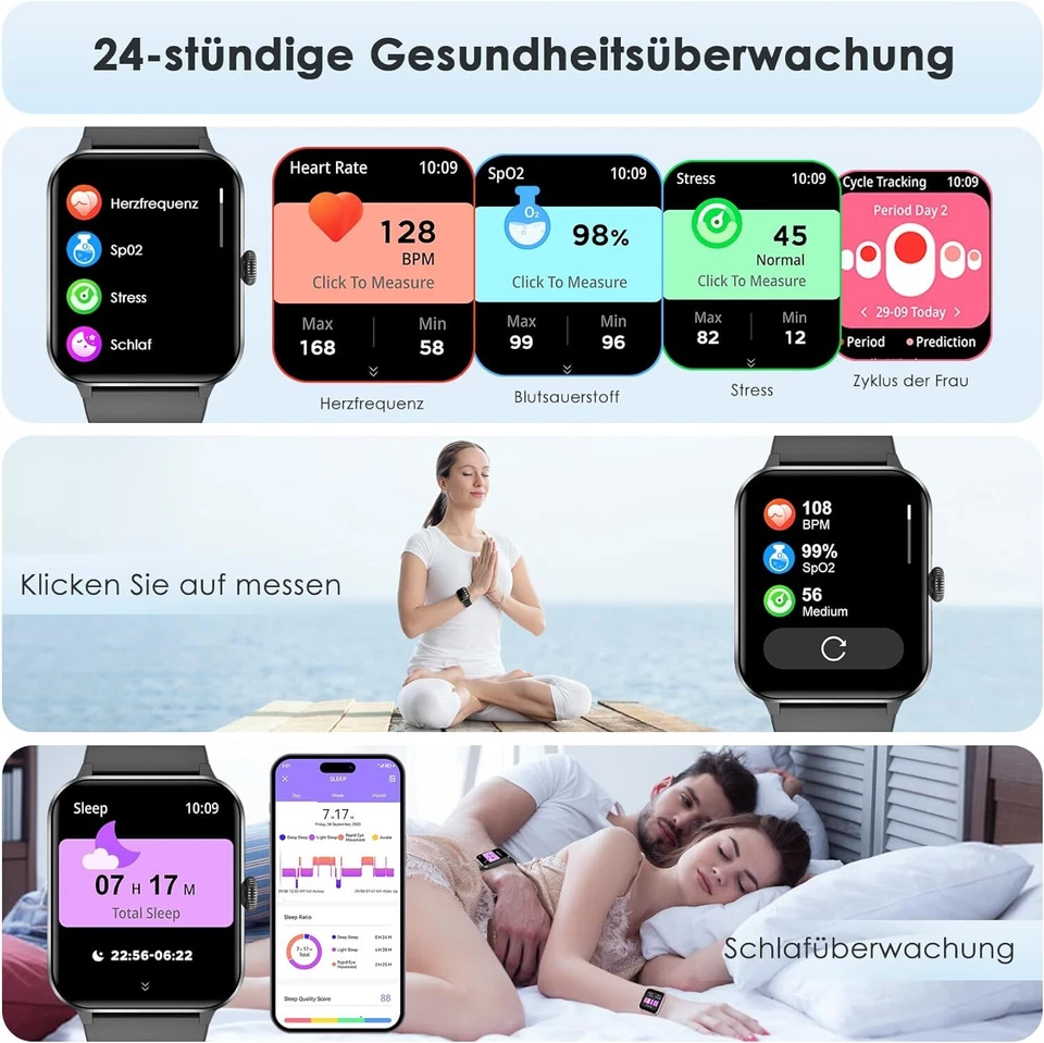 Sport Bluetooth Smartwatch Armband Blutdruck Herren Damen Fitness Tracker Uhr - Bild 3 von 4