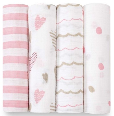 Aden + Anais Classic Muslin Swaddling Blankets, 4-Pack - Heartbreaker - One Size (849345002276)