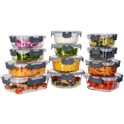 Igluu Glas Lebensmittel Aufbewahrung Behälter Mahlzeit Vorbereitung Rund Mikrowellengeeignet 12-teiliges Set