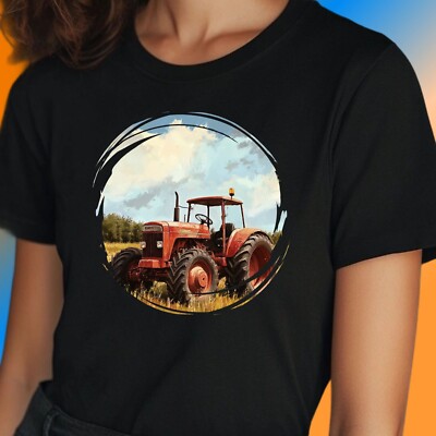 Women's Classic Tractor Motif Cotton T-Shirt Size S to 3XL