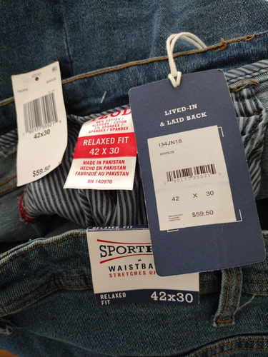 NEW Men's Izod Jeans Relaxed Fit Stretch Slightly Tapered Leg Blue Size 42x30 - Picture 3 of 17