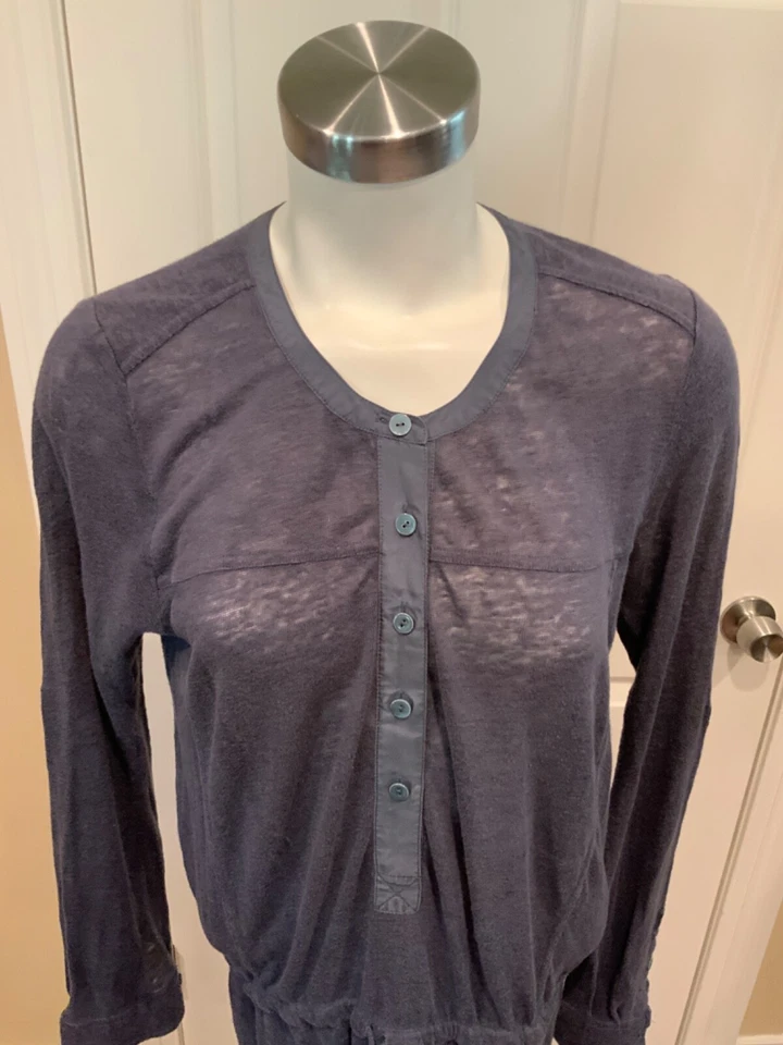 Mini Vestido Vince Azul Oscuro Manga Larga Henley Talla Mediana Foto 2 de 4