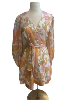 Mille Resort Travel Size Small Short Dress with Balloon Sleeves and V-Neck Lined