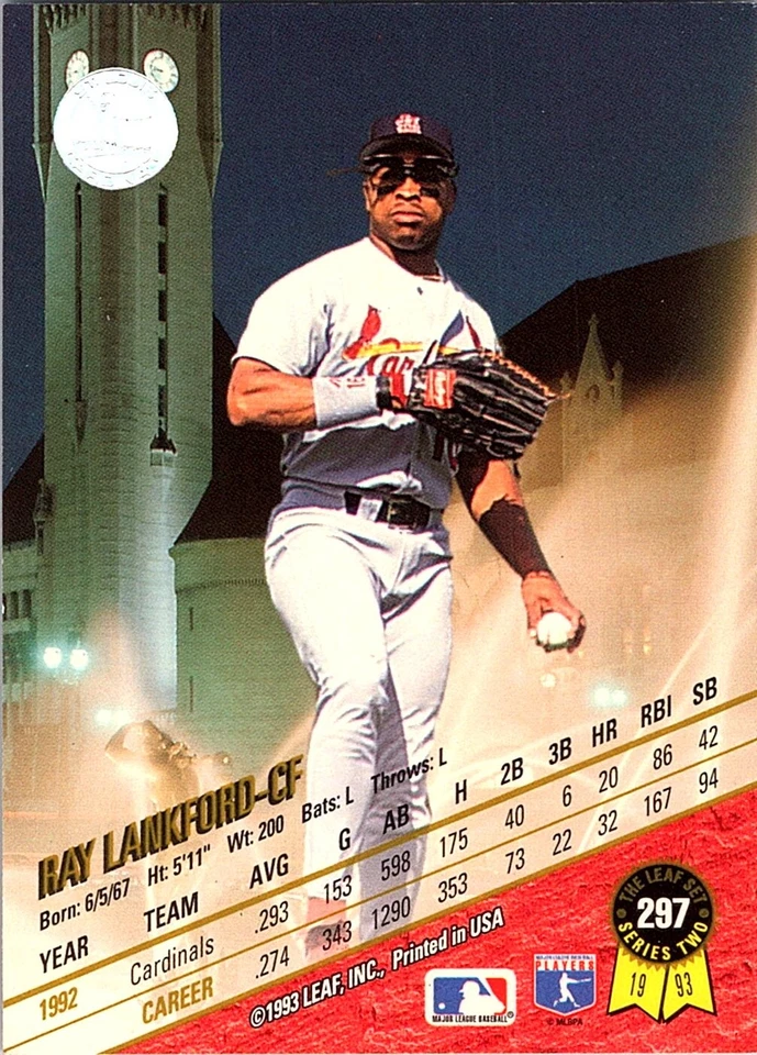 Ray Lankford 1993 Leaf #297 St. Louis Cardinals - Image 2 of 2
