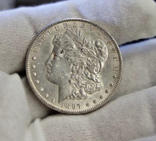 1897 US Morgan Silver Dollar $1 AU (Cleaned)