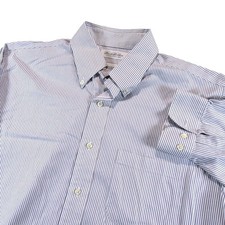 Brooks Brothers Mens Dress Shirt 16.5 34/35 Blue Stripe Non-Iron Button Down