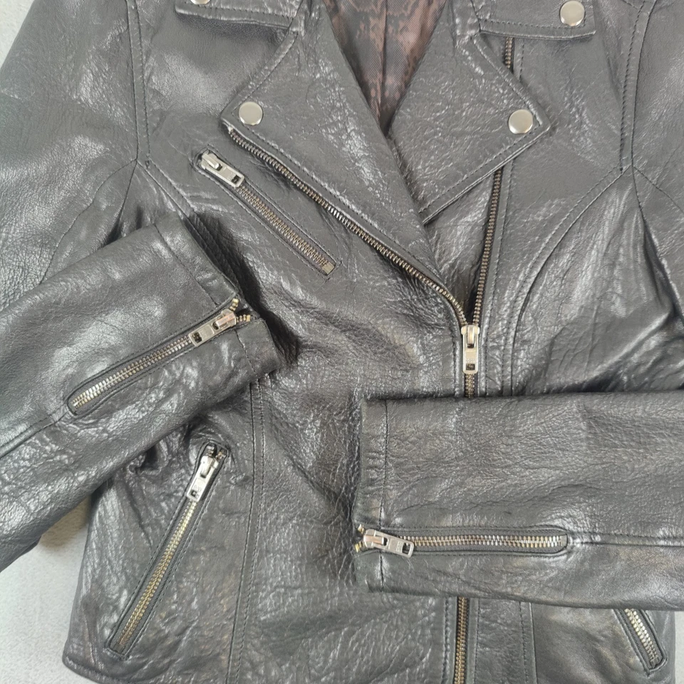 Black Rivot Genuine Leather Moto Jacket Women's XS Black Full Zip Vintage 90s - Image 3 of 4