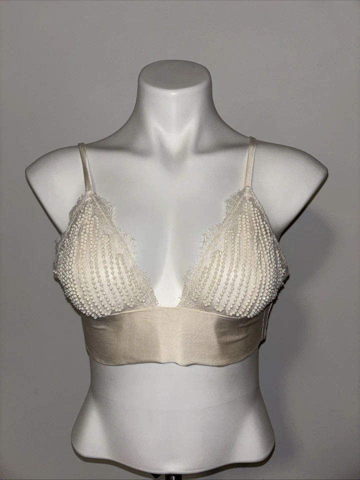 Victoria’s Secret Very Sexy Bralette Cream Lace Beaded Mesh Longline M Medium - Image 4 of 4