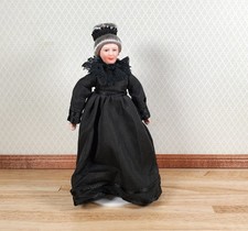 Dollhouse Grandma Grandmother Porcelain Doll Victorian Black Dress 1:12 Scale