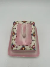 Vintage Crown Ford England Cheese/ Butter Keeper w/ Handled Dome Cottage Core