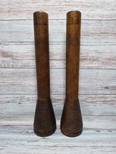 Antique Wooden Spool Spindle Bobbin Beehive Primitive Candlesticks Pair 