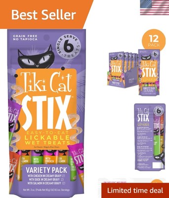 Indulgent Lickable Cat Treats: Tiki Cat Stix Creamy Mousse, 12 Pouches, 3oz Each