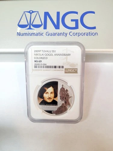 Tuvalu 1 dollar Writer Nikolai Gogol NGC MS69 silver coin 2009