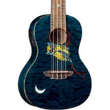 Luna Guitars Owl Quilt Top Concert Acoustic-Electric Ukulele Transparent Blue