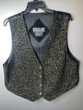 Agapo Leather Vest Womens Sz L Black Gold Embroidered Western Rodeo Cowgirl