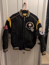 Vintage Pittsburgh Steelers Black Suede Leather Jacket Zip NFL Men's L LARGE