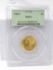 1907 U.S. Five Dollar Liberty Gold Coin - PCGS Graded MS61