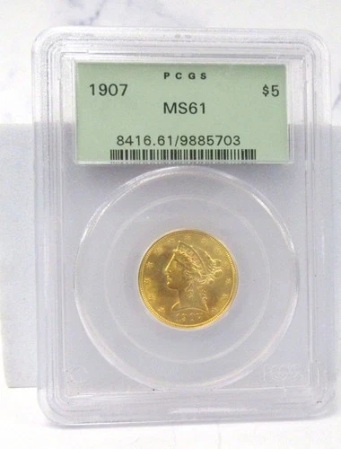 1907 U.S. Five Dollar Liberty Gold Coin - PCGS Graded MS61
