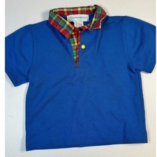 Vintage OshKosh B'gosh Baby Boy Blue Plaid Collar Polo Shirt 18 Months USA Made