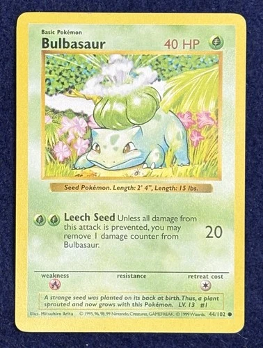 1999 Pokemon Base Set: Bulbasaur Shadowless (44/102)