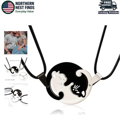 Elegant Yin Yang Cat Necklaces for Couples - Stainless Steel & Adjustable Chains