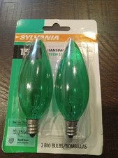 Sylvania NEW 15W set of 2 transparent green indoor/outdoor small base bulbs NON