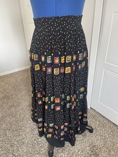 1980s/90s Size Medium Jo Hardin Multicolored Maxi Skirt w Polka Dots and Squares