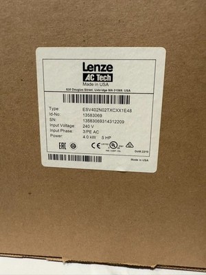 New In Box Lenze AC Tech ESV402N02TXC SMVector VFD 4kW 5HP 240V 3p NEMA 4X