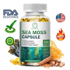 Organic Irish Sea Moss Capsules 2000mg With Bladderwrack Supplement 120Pcs