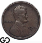 1911-S Lincoln Cent Wheat Penny, Semi-Key Date, XF