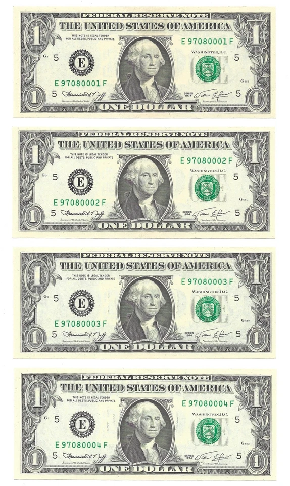 1974 $1 RICHMOND FRNs. 8 Consecutive, Crisp & UNCIRCULATED Banknotes. - Image 2 of 4