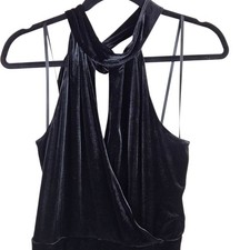 White House Black Market Black Velvet Halter Jumpsuit Size S Bow Back