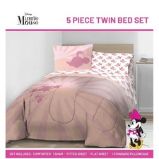 Disney Minnie Mouse 5 Piece Twin Bed Sheet Set Comforter Pillowcase Sham