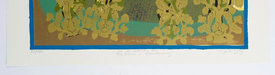 I. JÖRG (*1935), Moselbahn des Freiherrn von Landenberg, Farblinolschnitt - Bild 4 von 4