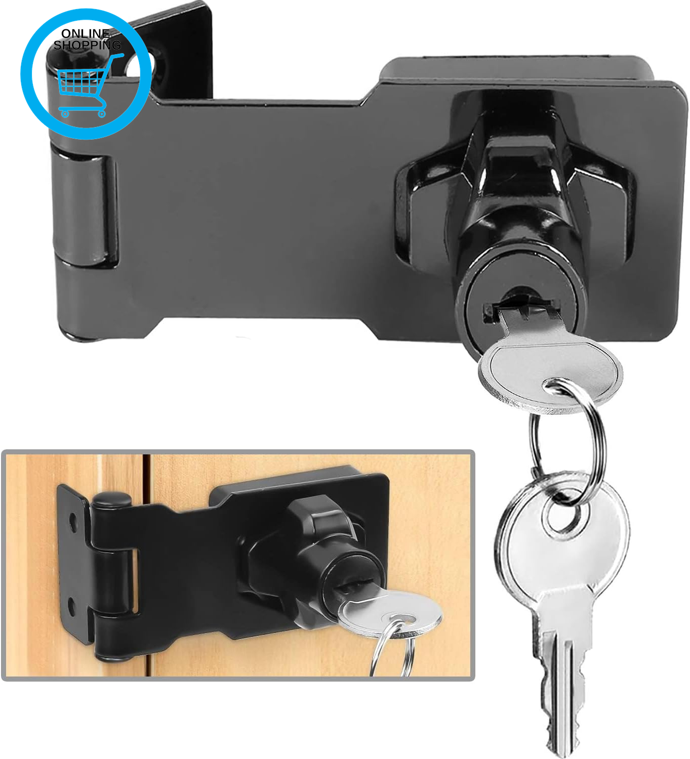 Keyed Hasp Door Lock Hasp and Staple Padlock Gate Latch Door Bolt Lock with Diff