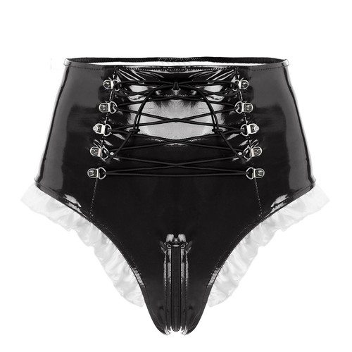 Women's Sexy Patent Leather Lingerie 2 Piece Bra Crop Top with Briefs Clubwear - Picture 56 of 93